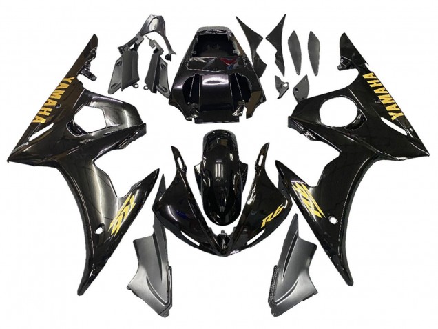 Carenados Moto Yamaha YZF R6S 2006-2009 - Negro Brillante Oro Calcomanías