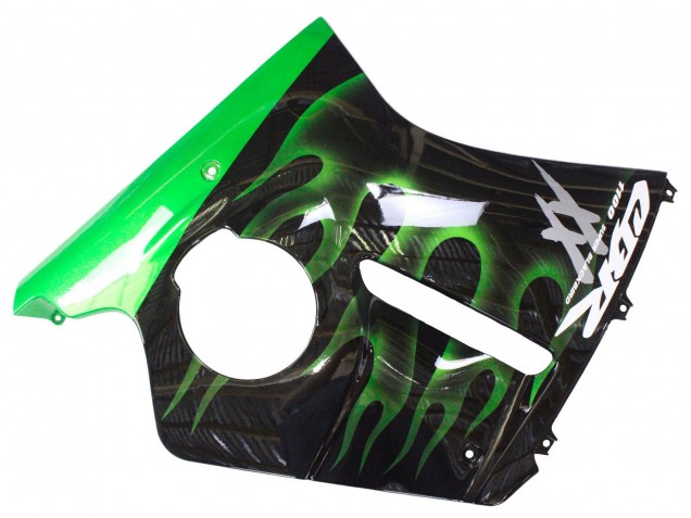 Carenado Moto Honda CBR1100XX Blackbird 1996-2007 - Negro Brillante Verde Llama