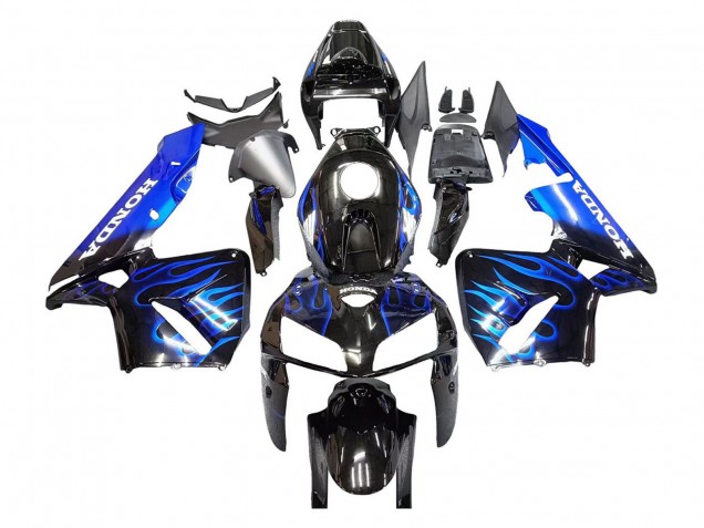 Carenado Moto Honda CBR600RR 2005-2006 - Negro Brillante Azul Llama