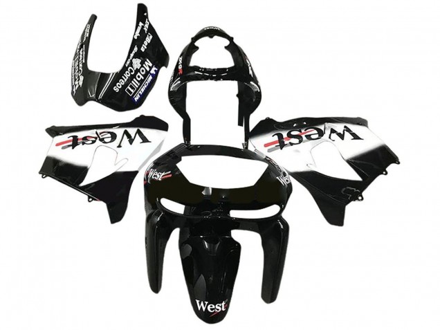Carenados Moto Kawasaki ZX6R 1998-1999 - Negro Brillante Blanco West