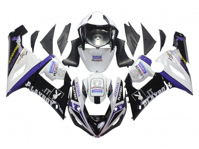 Carenados Moto Kawasaki ZX6R 2005-2006 - Blanco Púrpura Negro Rizoma Playboy DENSO