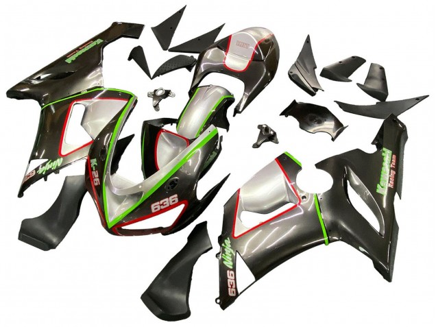 Carenados Moto Kawasaki ZX6R 2005-2006 - Negro Plata Verde Rojo K-26