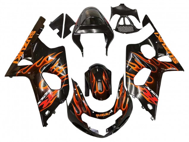 Carenados Moto Suzuki GSXR1000 2000-2002 - Negro Brillante Naranja Llama