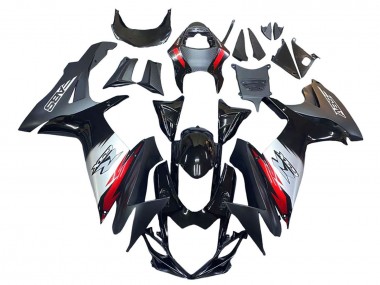 Carenados Moto Suzuki GSXR 600 / GSXR 750 2011-2024 - Negro Brillante Falsificado FibraCarbono Plata Rojo