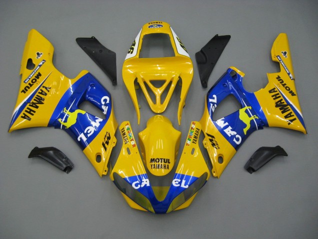 Carenados Moto Yamaha YZF 1000 R1 2000-2001 - Blanco Amarillo Azul Motul Camello