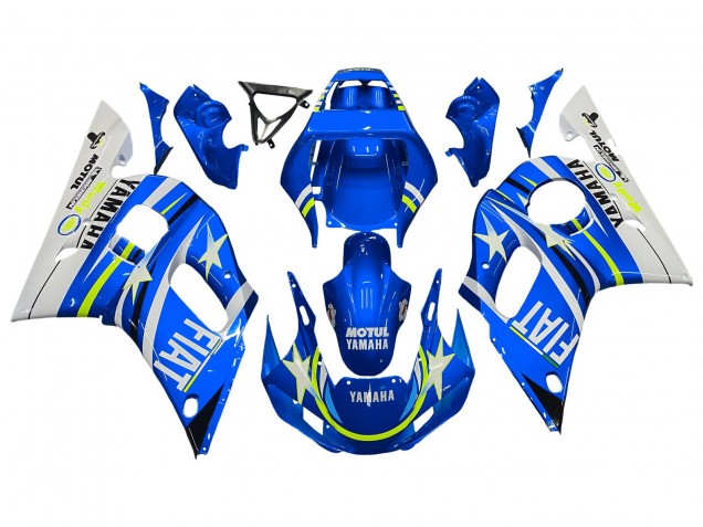 Carenados Moto Yamaha YZF 600 R6 1998-2002 - Blanco Azul Neon Amarillo Fiat Motul Michelin