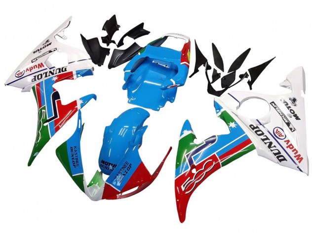 Carenados Moto Yamaha YZF R6S 2006-2009 - Blanco Azul Verde Rojo Kastinee Dunlop Motul