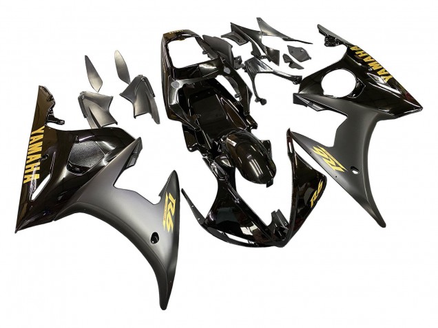 Carenados Moto Yamaha YZF R6 2003-2004 - Negro Brillante Negro Mate Oro Calcomanías
