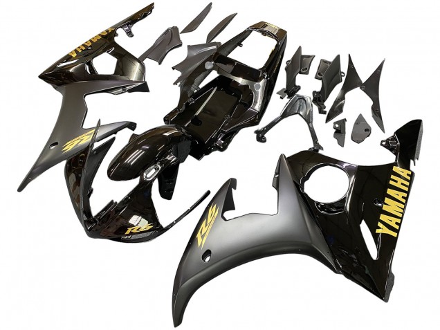 Carenados Moto Yamaha YZF R6 2003-2004 - Negro Brillante Negro Mate Oro Calcomanías