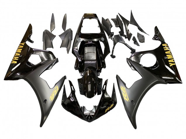 Carenados Moto Yamaha YZF R6 2003-2004 - Negro Brillante Negro Mate Oro Calcomanías