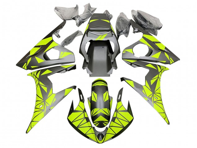 Carenados Moto Yamaha YZF R6S 2006-2009 - Neon Verde Negro Mate Geométrico