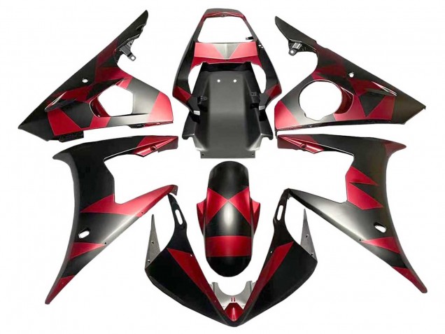 Carenados Moto Yamaha YZF 600 R6 2005 - Negro Mate Rojo Geométrico
