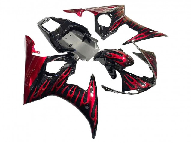 Carenados Moto Yamaha YZF 600 R6 2005 - Negro Rojo Llama