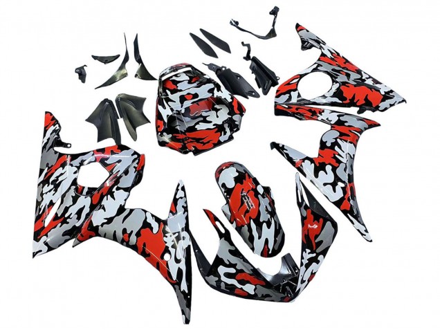 Carenados Moto Yamaha YZF 600 R6 2005 - Negro Rojo Gris Camouflage
