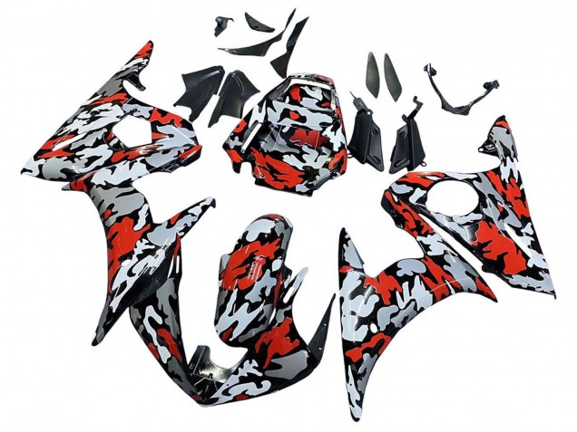 Carenados Moto Yamaha YZF 600 R6 2005 - Negro Rojo Gris Camouflage