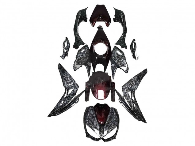 Carenados Moto Kawasaki Z1000 2014-2019 - Negro Rojo Falsificado FibraCarbono