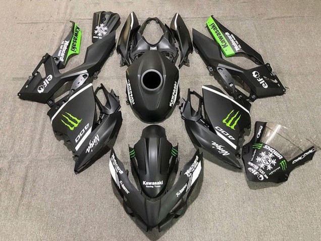 Carenados Moto Kawasaki Ninja 400 2018-2024 - Negro Mate Blanco Verde Monstruo Nieve