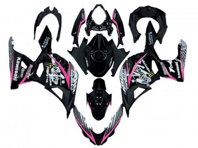 Carenados Moto Kawasaki Ninja 400 2018-2024 - Negro Brillante Rosa Blanco