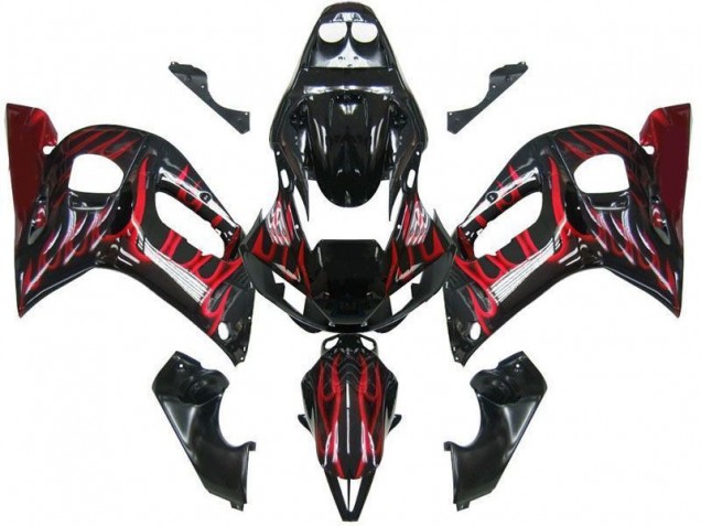 Carenados Moto Yamaha YZF 600 R6 1998-2002 - Negro Brillante Rojo Llama