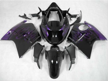 Carenado Moto Honda CBR1100XX Blackbird 1996-2007 - Negro Brillante Púrpura Llama