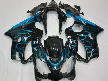 Carenados Moto Honda CBR600 F4i 2004-2007 - Negro Brillante Azul Claro Llama