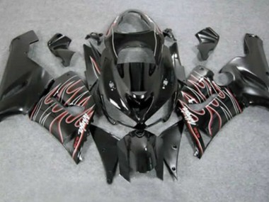Carenados Moto Kawasaki ZX6R 2005-2006 - Negro Brillante Rojo Blanco Llama