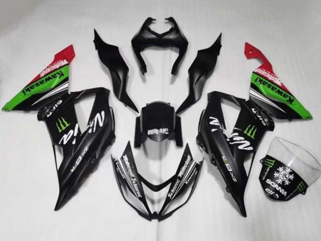 Carenados Moto Kawasaki ZX6R 2013-2018 - Negro Mate Verde Rojo Blanco Monstruo Nieve