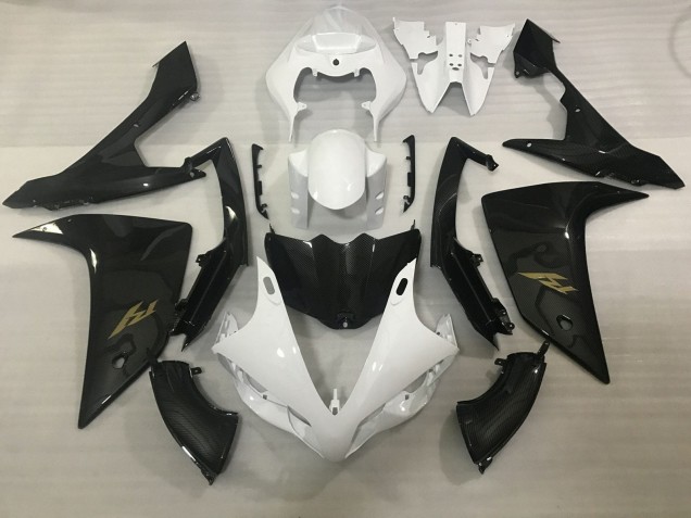 Carenados Moto Yamaha YZF 1000 R1 2007-2008 - Blanco Falso FibraCarbono Oro Calcomanía