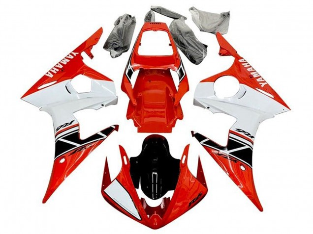 Carenados Moto Yamaha YZF R6 2003-2004 - Rojo Blanco Negro Brillante Raya