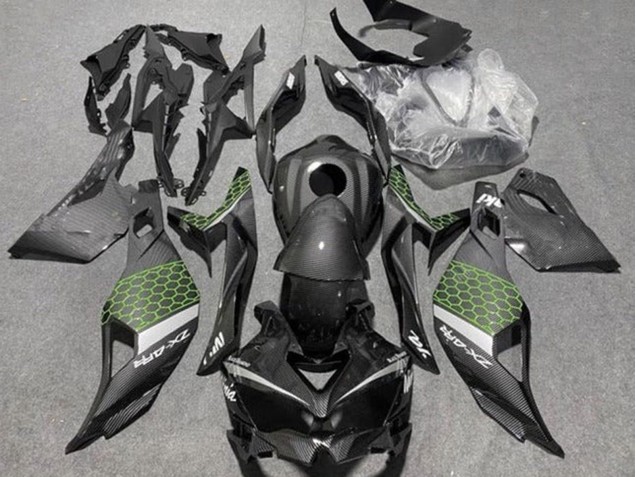 Carenados Moto Kawasaki ZX4R ZX-4RR 2019-2025 - Falso FibraCarbono Verde Gris