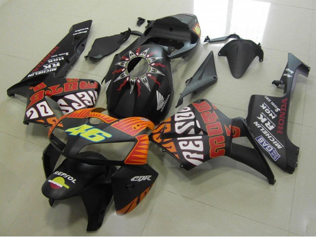 Carenados Moto Honda CBR600RR 2005-2006 - Negro Mate Naranja Amarillo Rossi 46