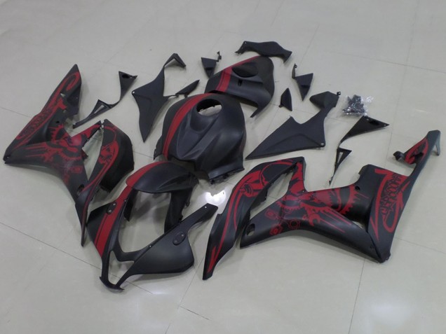 Carenados Moto Honda CBR600RR 2007-2008 - Negro Mate Rojo Cráneo Raya