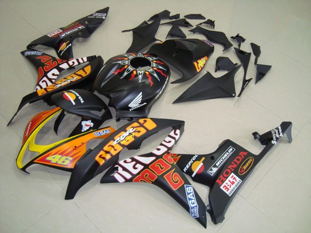 Carenados Moto Honda CBR600RR 2007-2008 - Negro Mate Naranja Amarillo Rossi 46