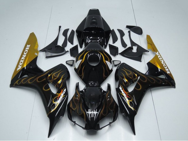 Carenado Moto Honda CBR1000RR 2006-2007 - Negro Brillante Oro Llama