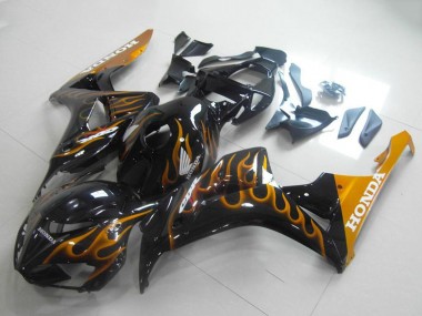 Carenados Moto Honda CBR1000RR 2006-2007 - Negro Brillante Oro Llama