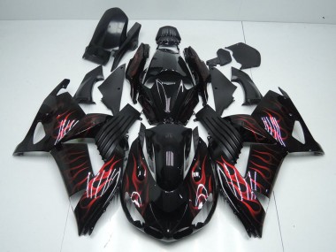 Carenados Moto Kawasaki ZX14R ZZR1400 2006-2011 - Negro Brillante Rojo Llama