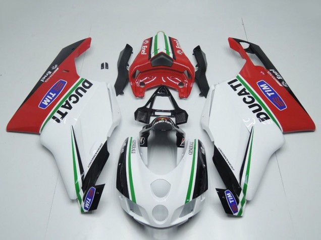 Carenados Moto Ducati 749 999 2005-2006 - Blanco Rojo Verde Negro Brillante Enel Generali Tim