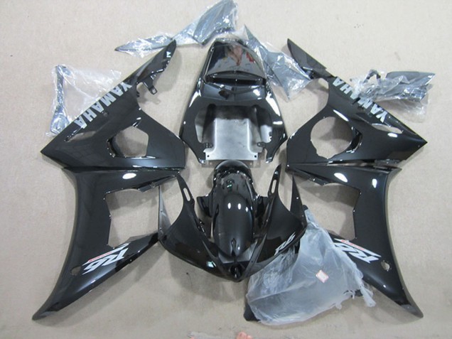 Carenados Moto Yamaha YZF R6 2003-2004 - Negro Brillante Plata Calcomanías