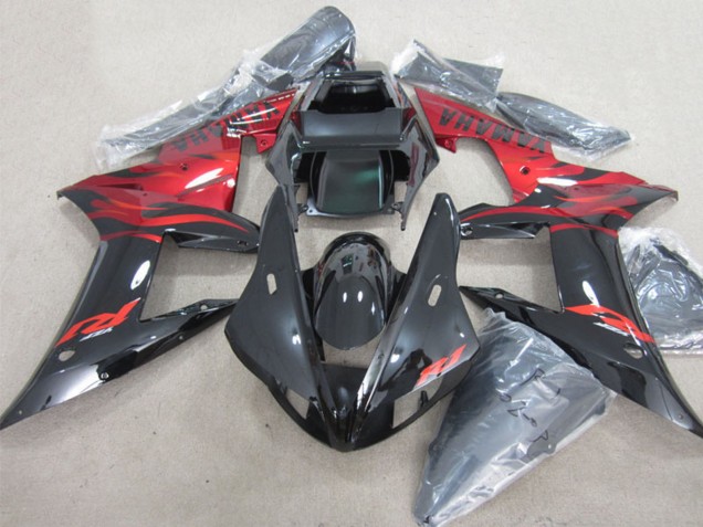 Carenados Moto Yamaha YZF R1 2002-2003 - Negro Brillante Rojo Llama