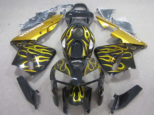 Carenados Moto Honda CBR600RR 2005-2006 - Negro Brillante Amarillo Llama