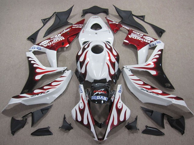 Carenados Moto Honda CBR600RR 2007-2008 - Blanco Rojo Negro Brillante Llama