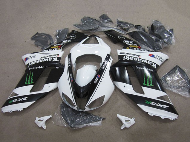 Carenados Moto Kawasaki ZX6R 2007-2008 - Negro Blanco Monstruo
