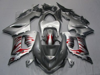 Carenados Moto Kawasaki ZX6R 2005-2006 - Plata Rojo Llama Ninja