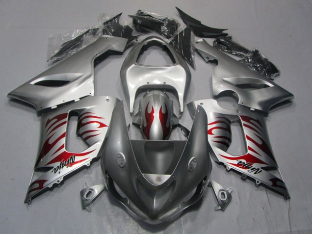 Carenados Moto Kawasaki ZX6R 2005-2006 - Plata Rojo Llama Ninja