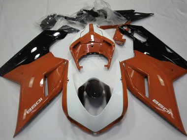 Naranja Brillante & Blanco 2007-2014 Ducati 848 1098 1198 Carenado Moto
