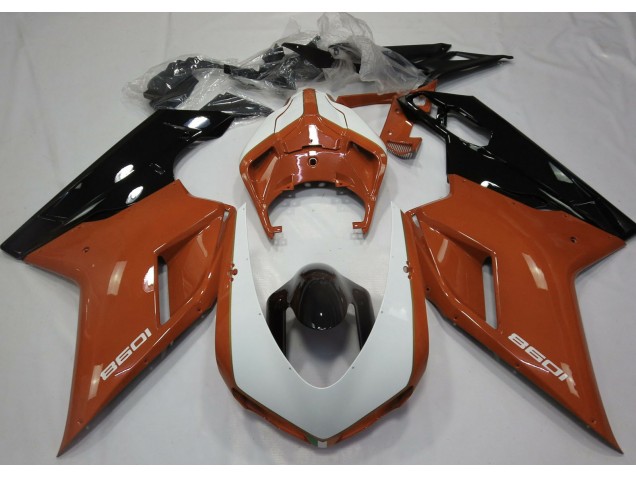 Naranja Brillante & Blanco 2007-2014 Ducati 848 1098 1198 Carenado Moto