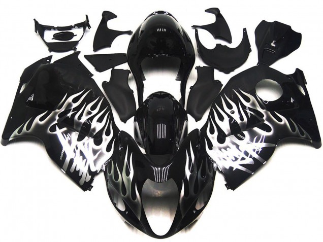 Negro Brillante Con Plata Llama 1997-2007 Suzuki GSXR 1300 Carenado Moto