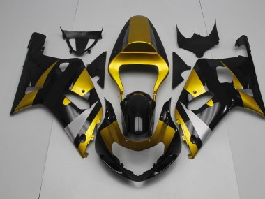Negro Brillante & Dorado 2001-2003 Suzuki GSXR 600-750 Carenado Moto