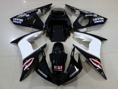 Negro Brillante & Logotipos 2006-2007 Yamaha R6 Carenado Moto
