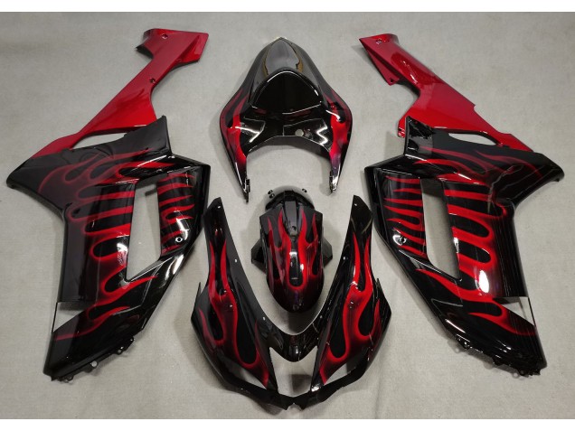 Negro Brillante & Rojo Llama 2007-2008 Kawasaki ZX6R Carenado Moto